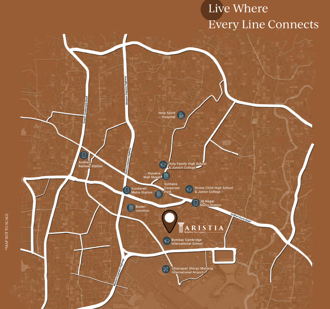 Aristia location map – near Chakala Metro and Western Express Highway